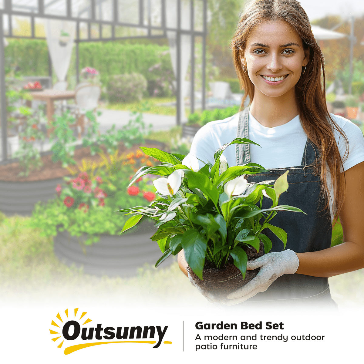 Outsunny Set of 2 Raised Beds for Garden with Metal Plant Stakes, Dark Grey - plants - express.com