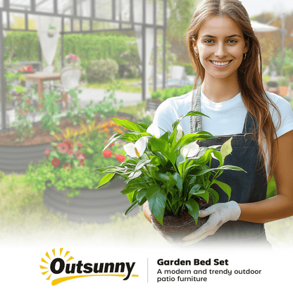 Outsunny Set of 2 Raised Beds for Garden with Metal Plant Stakes, Dark Grey - plants - express.com