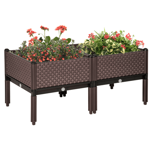 Outsunny Set of 2 Raised Garden Bed Elevated Planter Box for Flower, Vegetables - plants - express.com