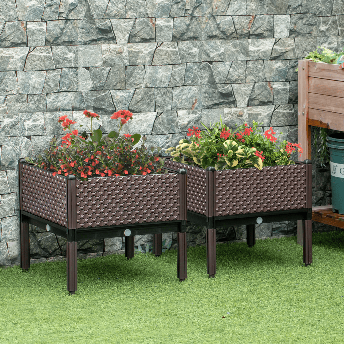 Outsunny Set of 2 Raised Garden Bed Elevated Planter Box for Flower, Vegetables - plants - express.com