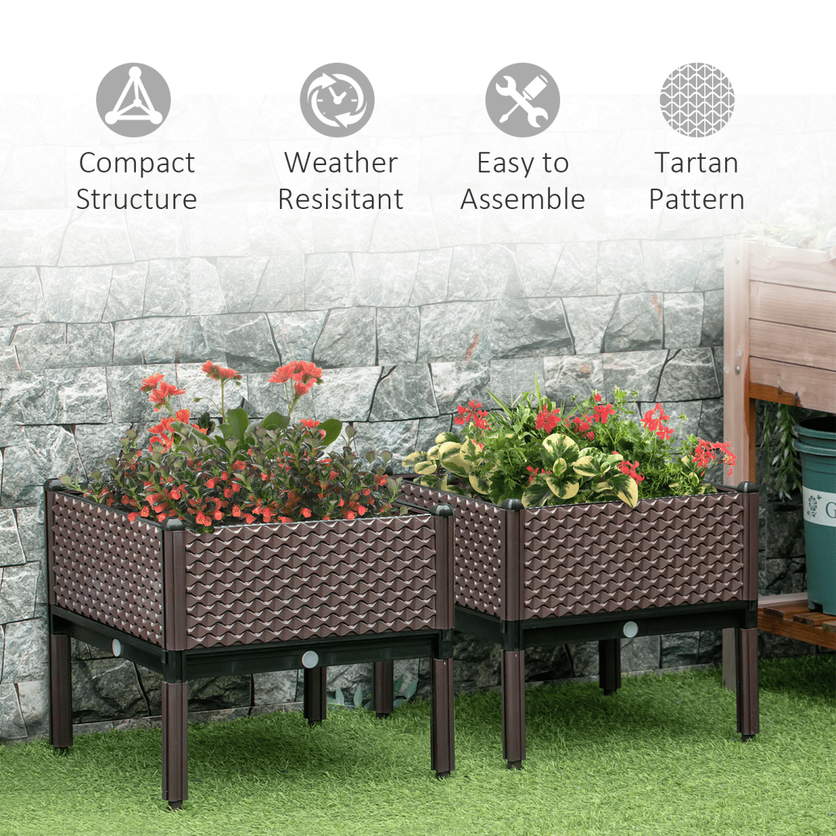 Outsunny Set of 2 Raised Garden Bed Elevated Planter Box for Flower, Vegetables - plants - express.com