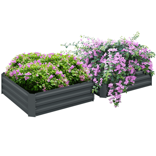 Outsunny Set of 2 Raised Garden Bed Galvanised Planter Box Easy Setup Dark Grey - plants - express.com