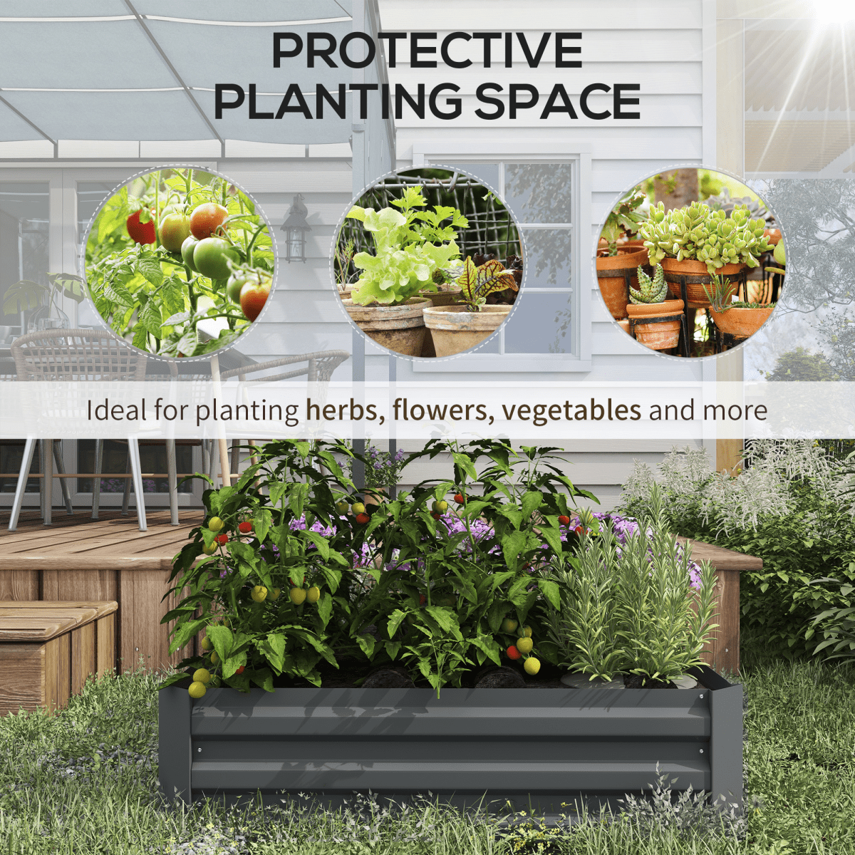 Outsunny Set of 2 Raised Garden Bed Galvanised Planter Box Easy Setup Dark Grey - plants - express.com