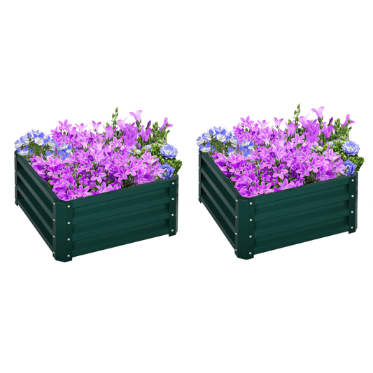 Outsunny Set of 2 Raised Garden Bed Galvanised Planter Box Easy Setup Green - plants - express.com