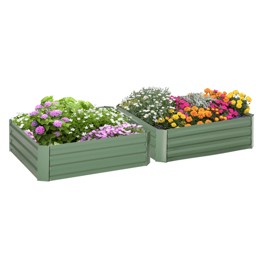 Outsunny Set of 2 Raised Garden Bed Galvanised Planter Box Easy Setup Green - plants - express.com