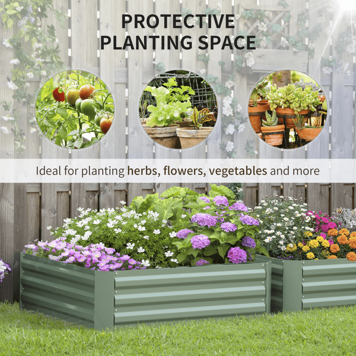 Outsunny Set of 2 Raised Garden Bed Galvanised Planter Box Easy Setup Green - plants - express.com