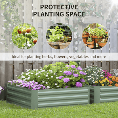 Outsunny Set of 2 Raised Garden Bed Galvanised Planter Box Easy Setup Green - plants - express.com