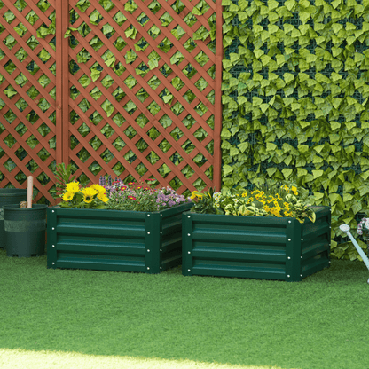 Outsunny Set of 2 Raised Garden Bed Galvanised Planter Box Easy Setup Green - plants - express.com