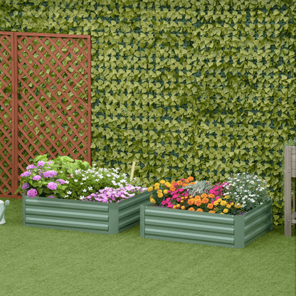 Outsunny Set of 2 Raised Garden Bed Galvanised Planter Box Easy Setup Green - plants - express.com