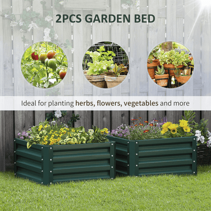 Outsunny Set of 2 Raised Garden Bed Galvanised Planter Box Easy Setup Green - plants - express.com