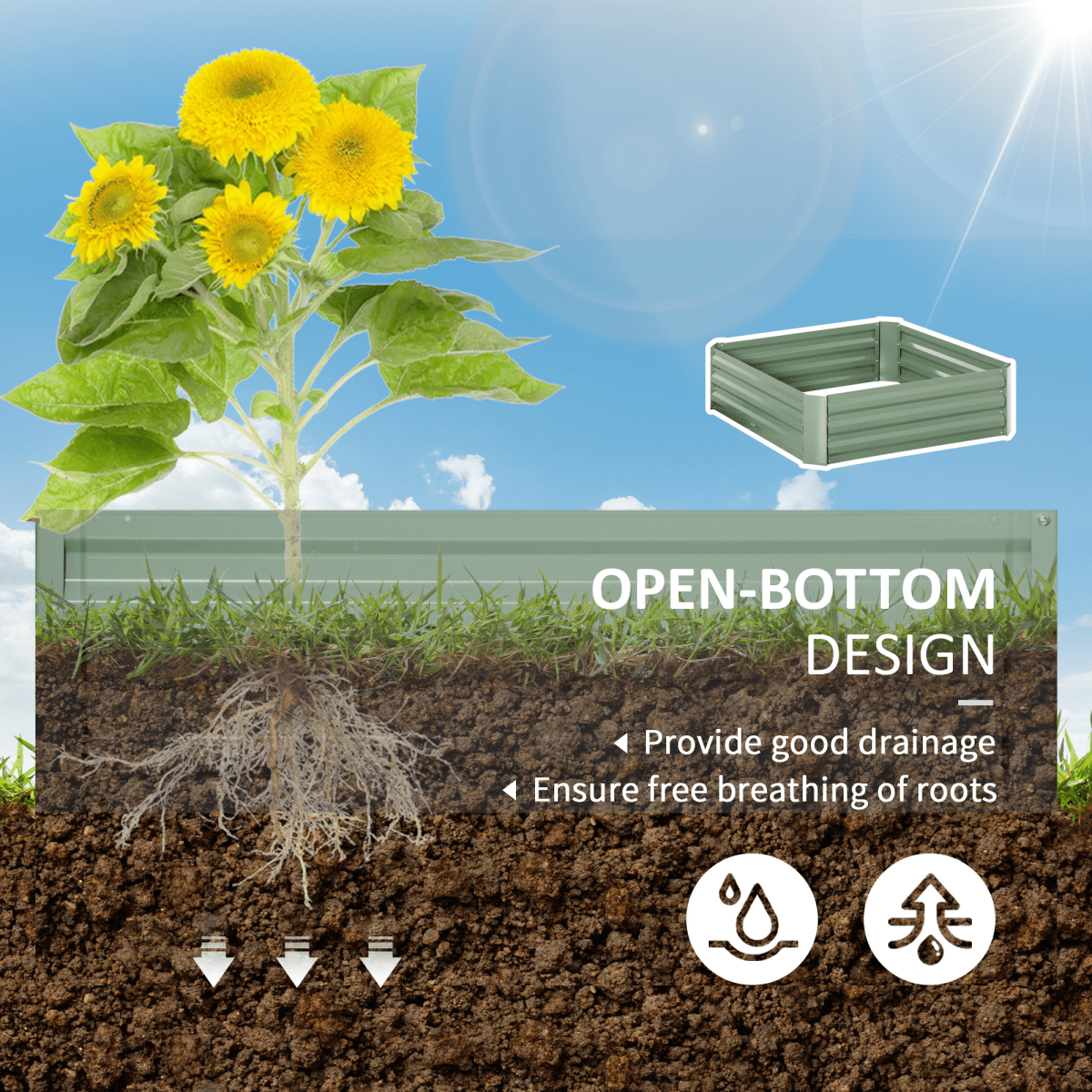 Outsunny Set of 2 Raised Garden Bed Galvanised Planter Box Easy Setup Green - plants - express.com