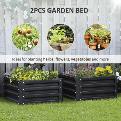 Outsunny Set of 2 Raised Garden Bed Galvanised Planter Box Easy Setup Grey - plants - express.com