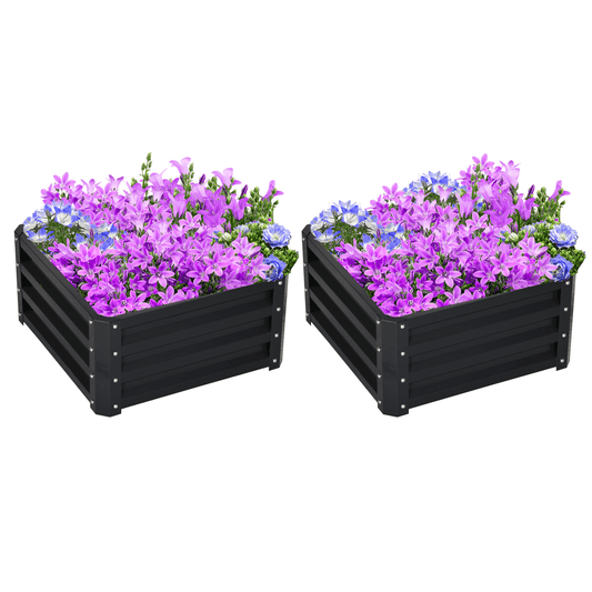 Outsunny Set of 2 Raised Garden Bed Galvanised Planter Box Easy Setup Grey - plants - express.com