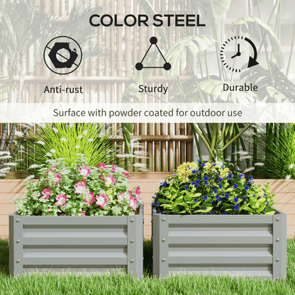Outsunny Set of 2 Raised Garden Bed Galvanised Planter Box, Light Grey - plants - express.com
