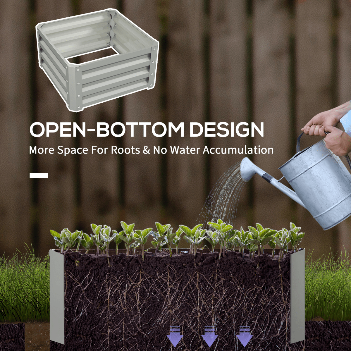 Outsunny Set of 2 Raised Garden Bed Galvanised Planter Box, Light Grey - plants - express.com