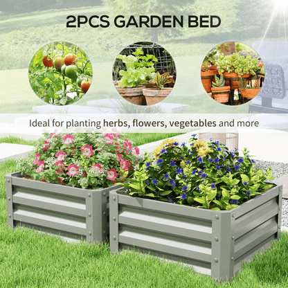 Outsunny Set of 2 Raised Garden Bed Galvanised Planter Box, Light Grey - plants - express.com