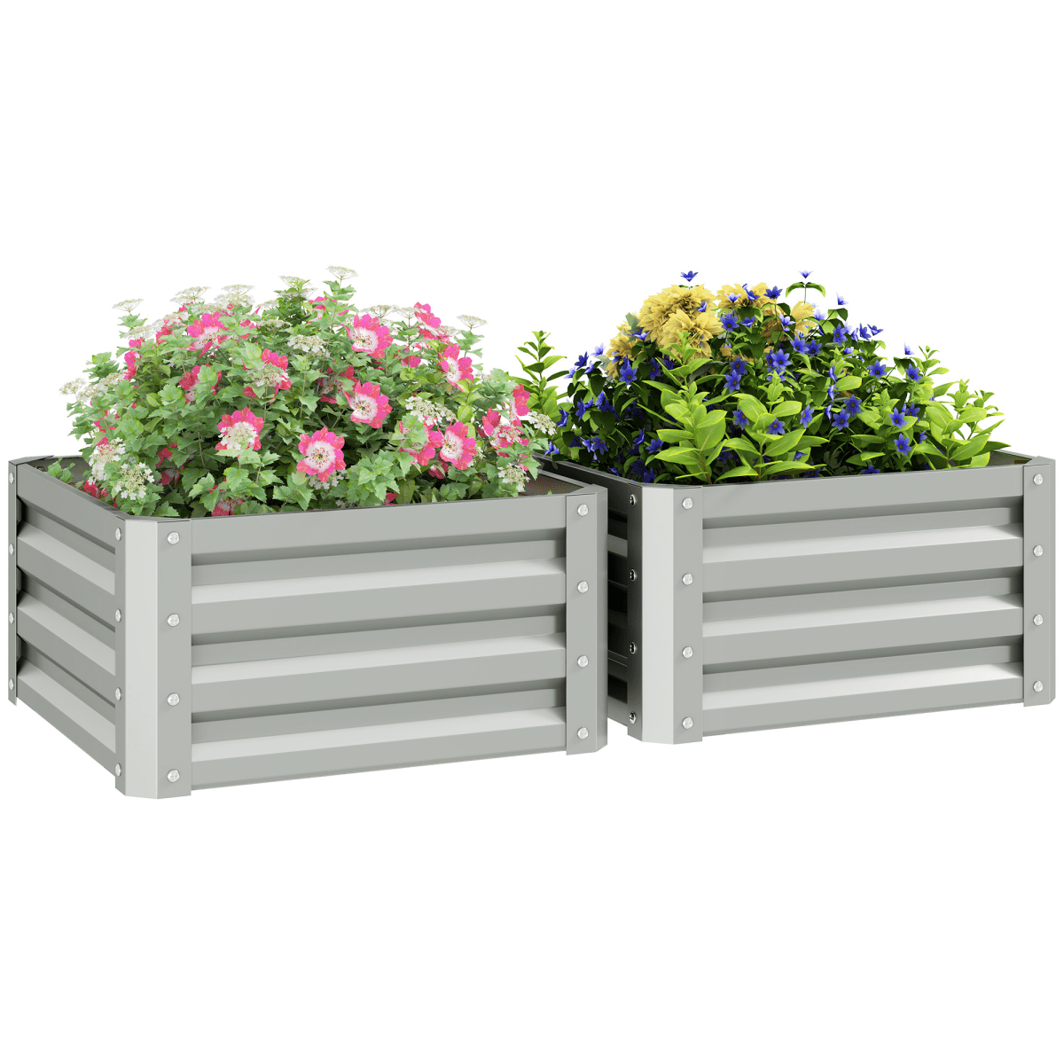 Outsunny Set of 2 Raised Garden Bed Galvanised Planter Box, Light Grey - plants - express.com