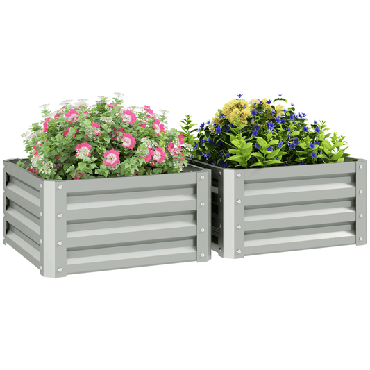 Outsunny Set of 2 Raised Garden Bed Galvanised Planter Box, Light Grey - plants - express.com