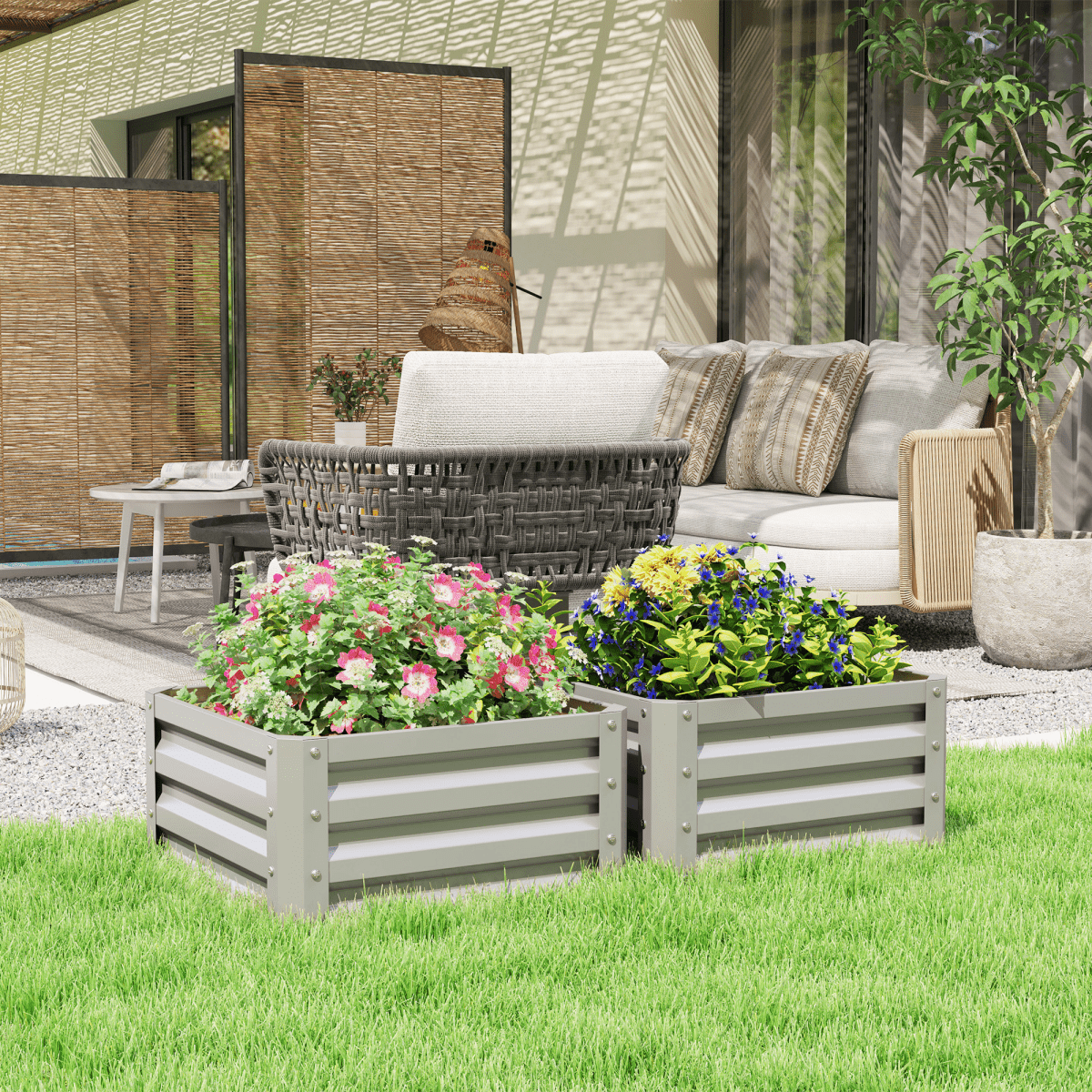 Outsunny Set of 2 Raised Garden Bed Galvanised Planter Box, Light Grey - plants - express.com