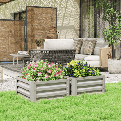 Outsunny Set of 2 Raised Garden Bed Galvanised Planter Box, Light Grey - plants - express.com