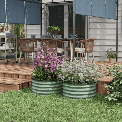 Outsunny Set of 2 Raised Garden Bed Metal Planter Box with Safety Edging, Green - plants - express.com