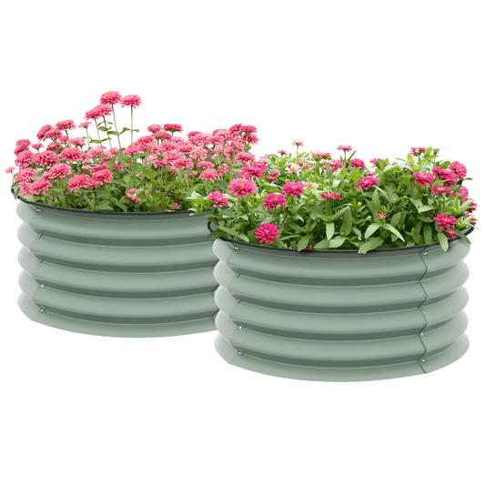 Outsunny Set of 2 Raised Garden Bed Metal Planter Box with Safety Edging, Green - plants - express.com
