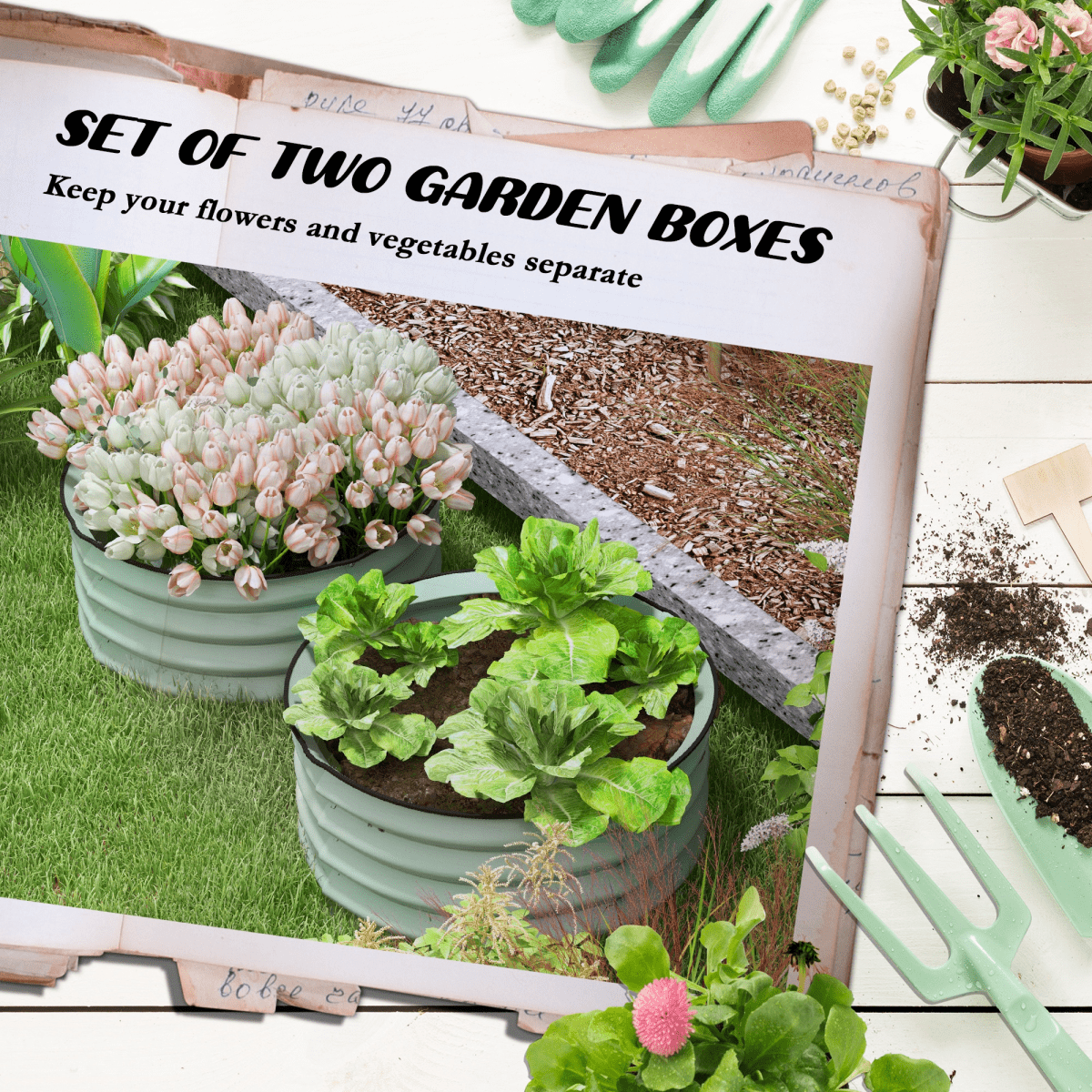 Outsunny Set of 2 Raised Garden Bed Metal Planter Box with Safety Edging, Green - plants - express.com
