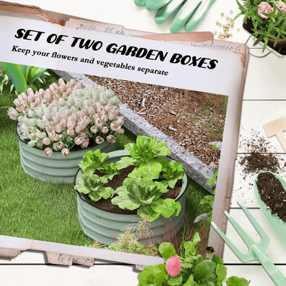 Outsunny Set of 2 Raised Garden Bed Metal Planter Box with Safety Edging, Green - plants - express.com