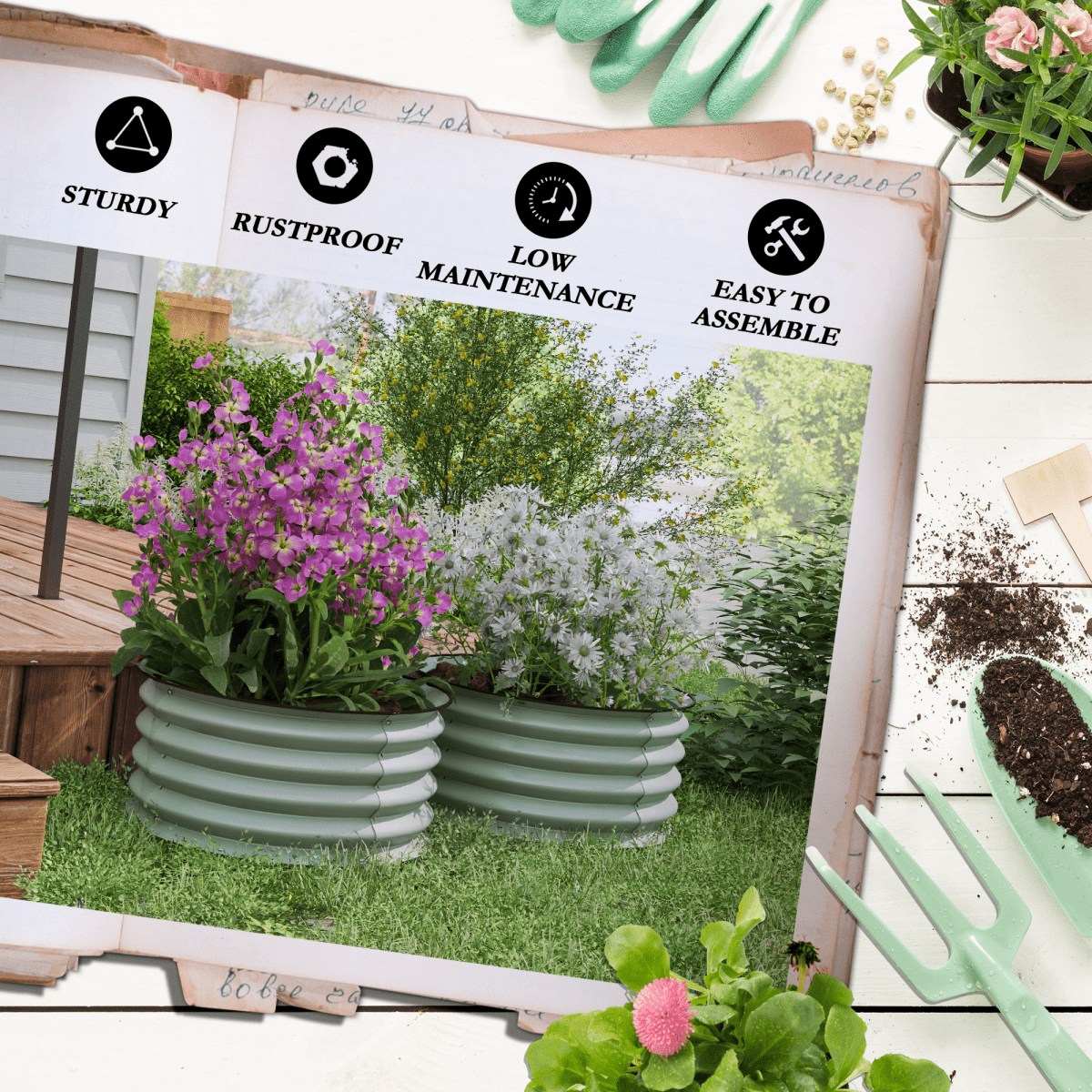 Outsunny Set of 2 Raised Garden Bed Metal Planter Box with Safety Edging, Green - plants - express.com