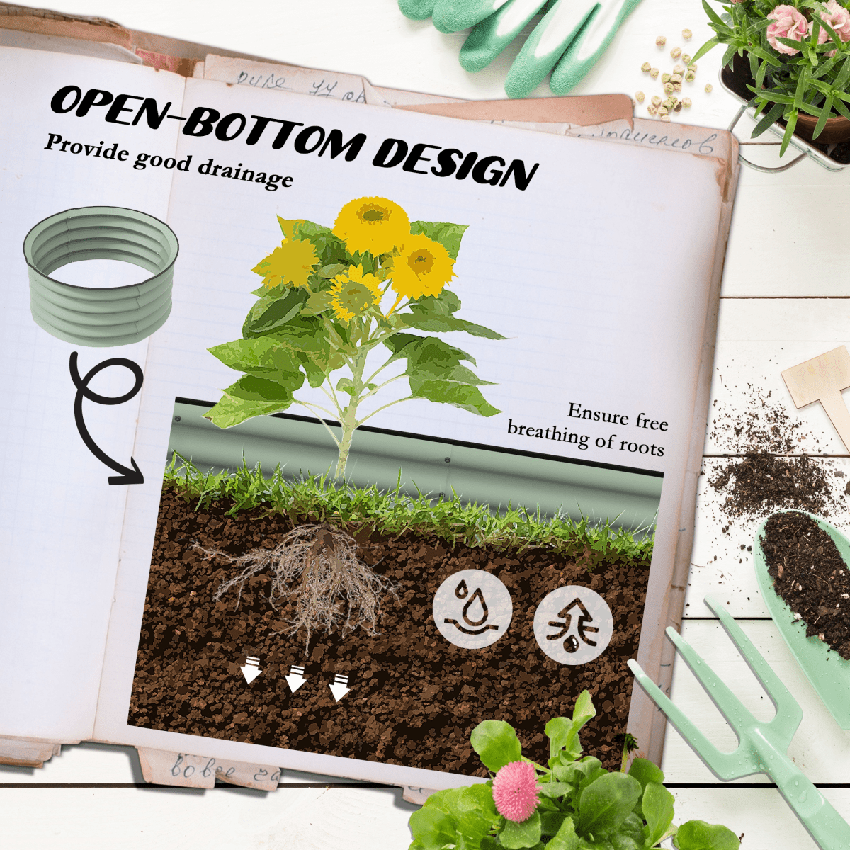 Outsunny Set of 2 Raised Garden Bed Metal Planter Box with Safety Edging, Green - plants - express.com