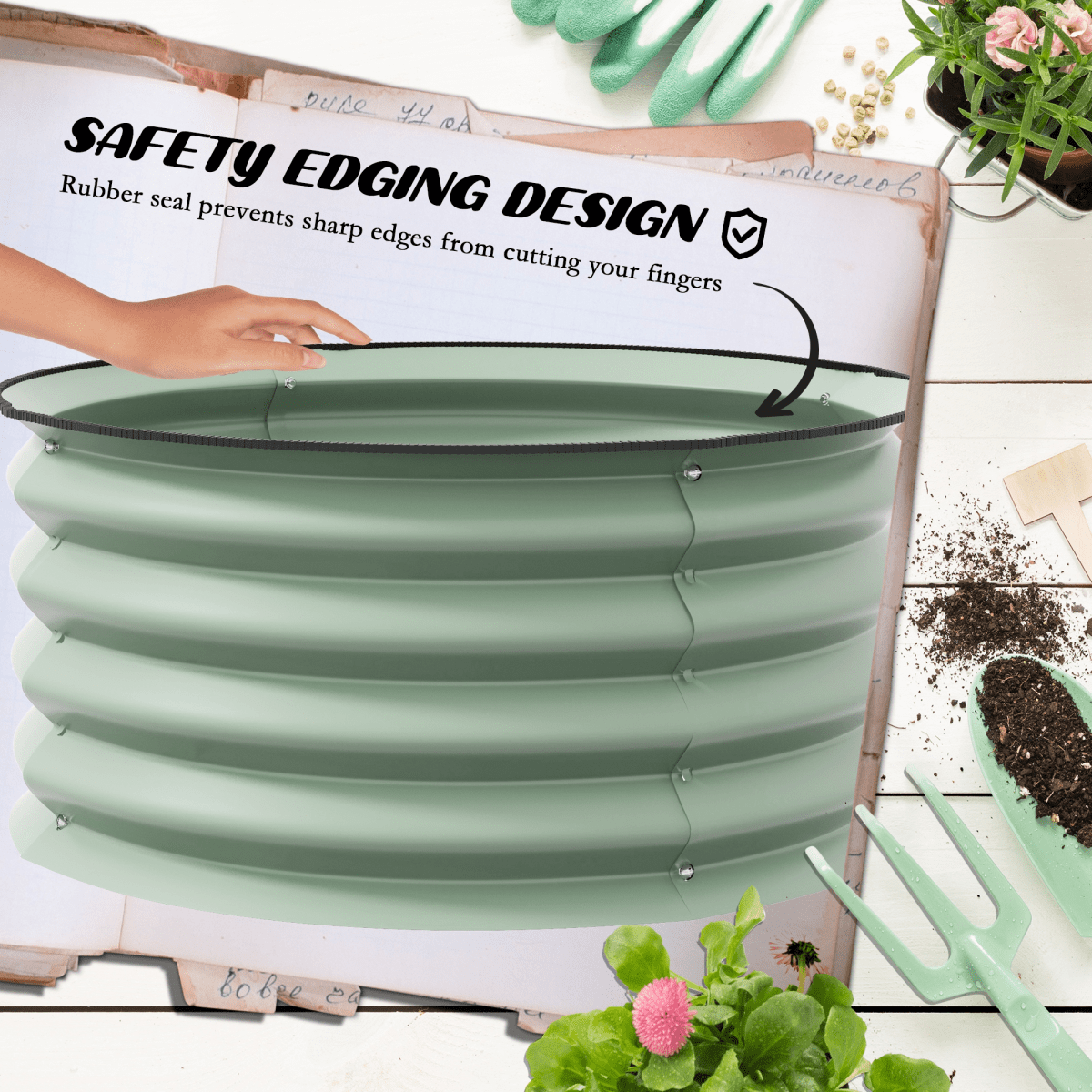 Outsunny Set of 2 Raised Garden Bed Metal Planter Box with Safety Edging, Green - plants - express.com