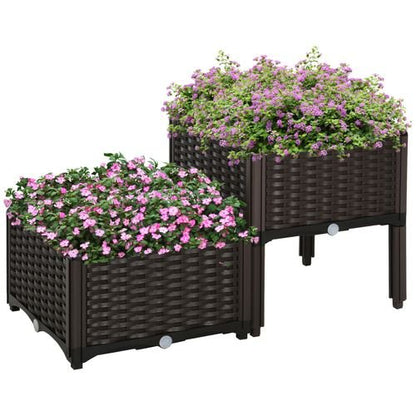 Outsunny Set of 2 Rattan - Effect Raised Garden Planter Boxes - Durable & Stylish - plants - express.com