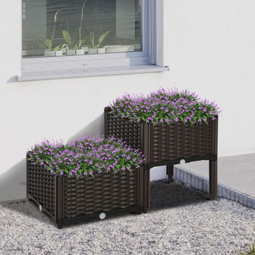 Outsunny Set of 2 Rattan - Effect Raised Garden Planter Boxes - Durable & Stylish - plants - express.com