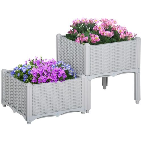 Outsunny Set of 2 Rattan - Effect Raised Garden Planter Boxes - Durable & Stylish - plants - express.com