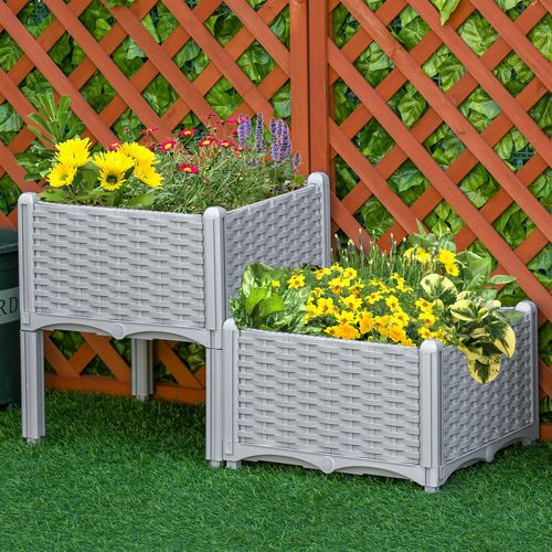 Outsunny Set of 2 Rattan - Effect Raised Garden Planter Boxes - Durable & Stylish - plants - express.com