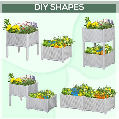 Outsunny Set of 2 Rattan - Effect Raised Garden Planter Boxes - Durable & Stylish - plants - express.com