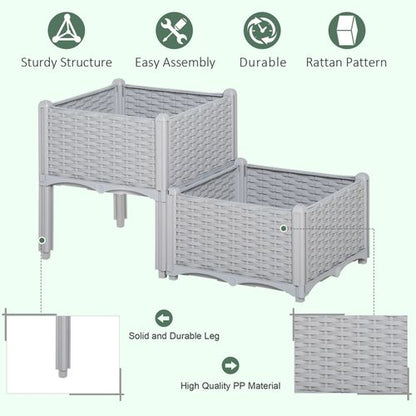 Outsunny Set of 2 Rattan - Effect Raised Garden Planter Boxes - Durable & Stylish - plants - express.com