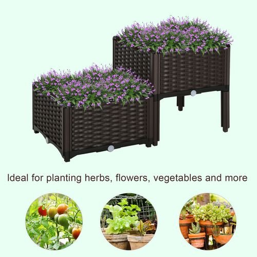 Outsunny Set of 2 Rattan - Effect Raised Garden Planter Boxes - Durable & Stylish - plants - express.com