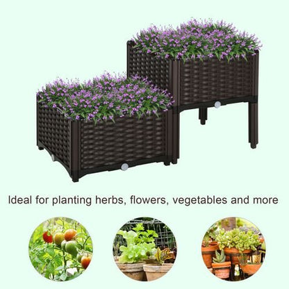 Outsunny Set of 2 Rattan - Effect Raised Garden Planter Boxes - Durable & Stylish - plants - express.com