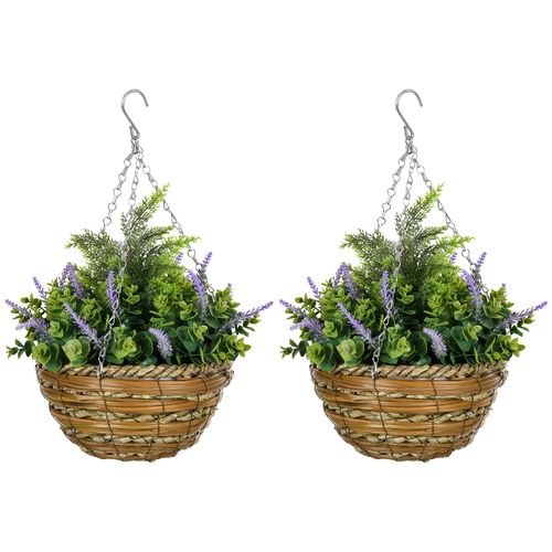 Outsunny Set of 2 Realistic Artificial Lisianthus Flower Hanging Baskets - plants - express.com