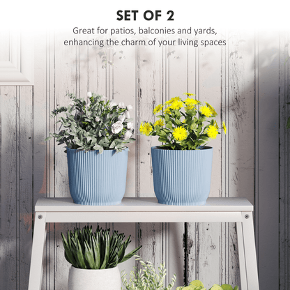 Outsunny Set of 2 Round Plant Pots Outdoor 22cm for Garden Decoration, Blue - plants - express.com