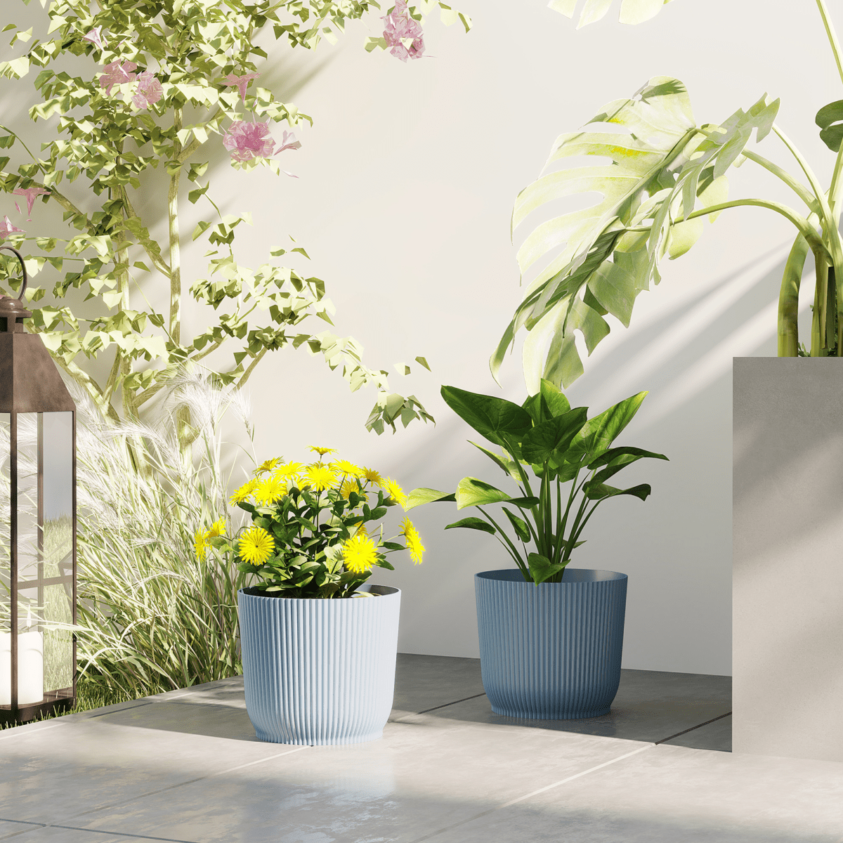 Outsunny Set of 2 Round Plant Pots Outdoor 22cm for Garden Decoration, Blue - plants - express.com
