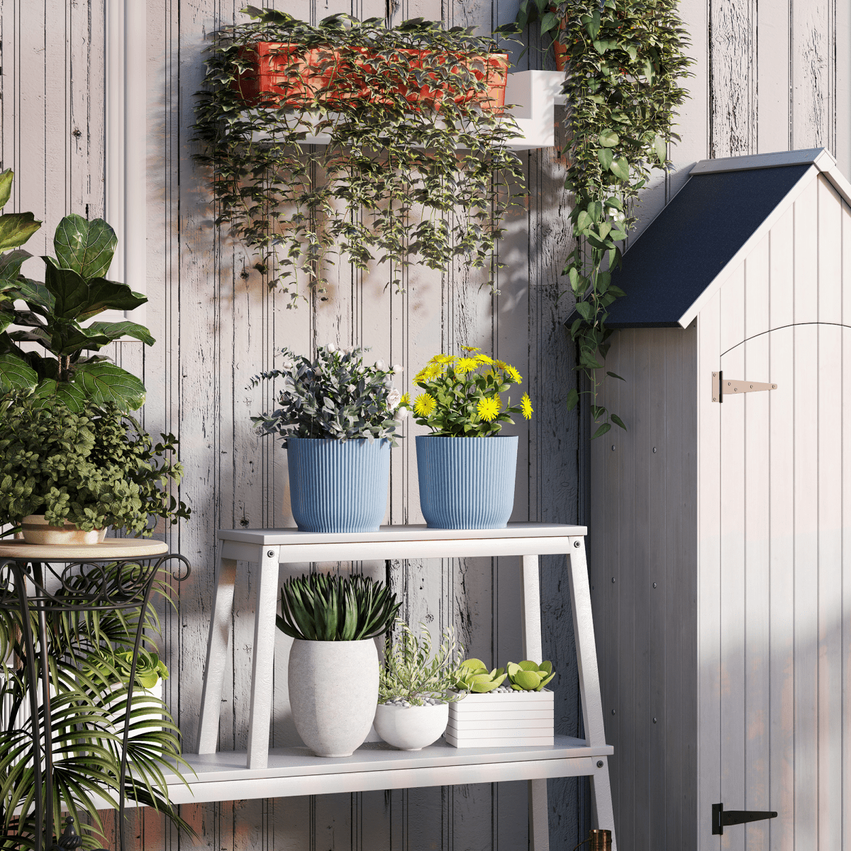 Outsunny Set of 2 Round Plant Pots Outdoor 22cm for Garden Decoration, Blue - plants - express.com