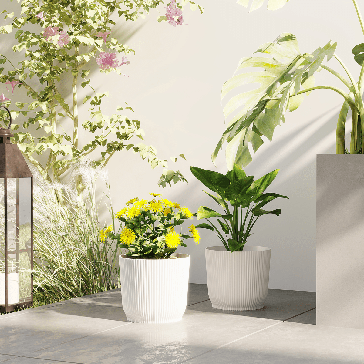 Outsunny Set of 2 Round Plant Pots Outdoor 22cm for Garden, White - plants - express.com