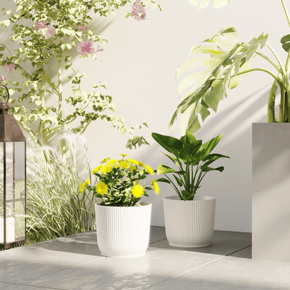 Outsunny Set of 2 Round Plant Pots Outdoor 22cm for Garden, White - plants - express.com