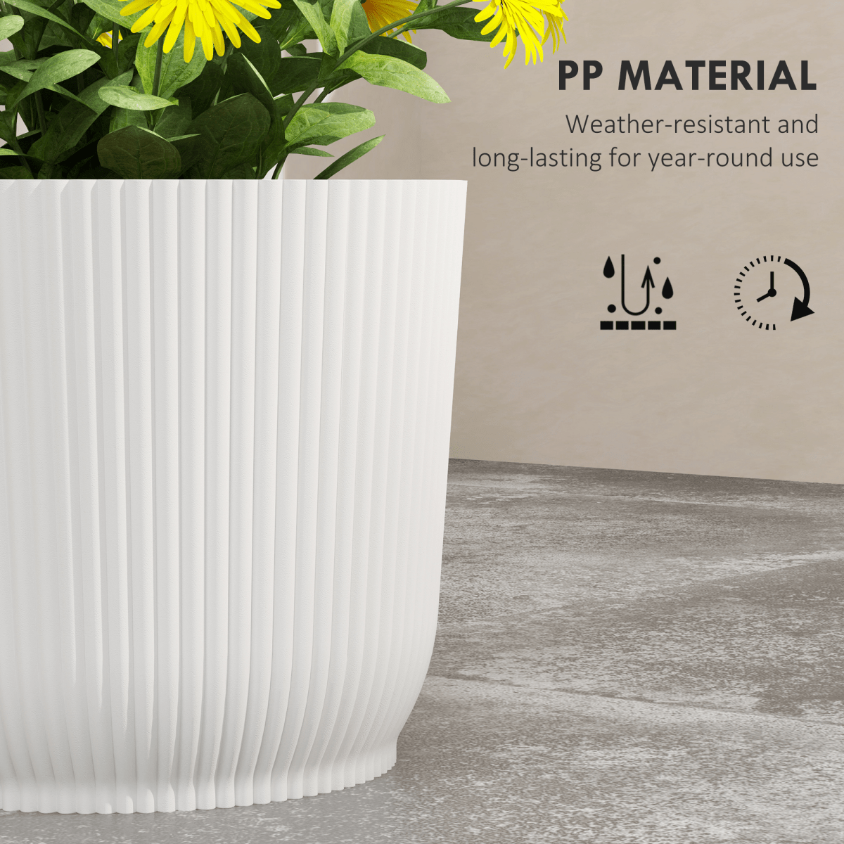 Outsunny Set of 2 Round Plant Pots Outdoor 22cm for Garden, White - plants - express.com