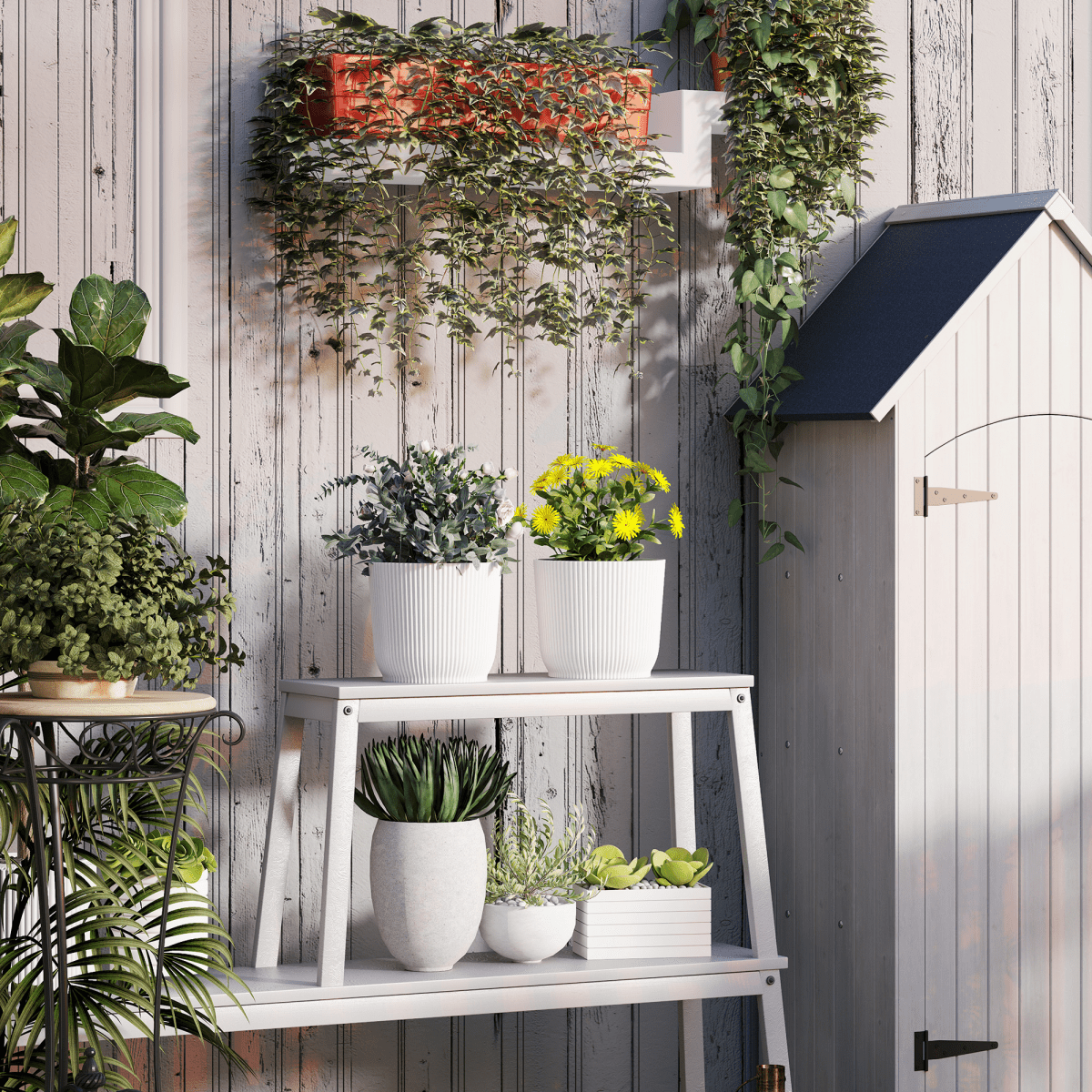 Outsunny Set of 2 Round Plant Pots Outdoor 22cm for Garden, White - plants - express.com