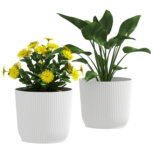 Outsunny Set of 2 Round Plant Pots Outdoor 22cm for Garden, White - plants - express.com