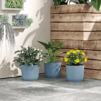 Outsunny Set of 3 Round Plant Pots Outdoor 22cm for Garden Decoration, Blue - plants - express.com