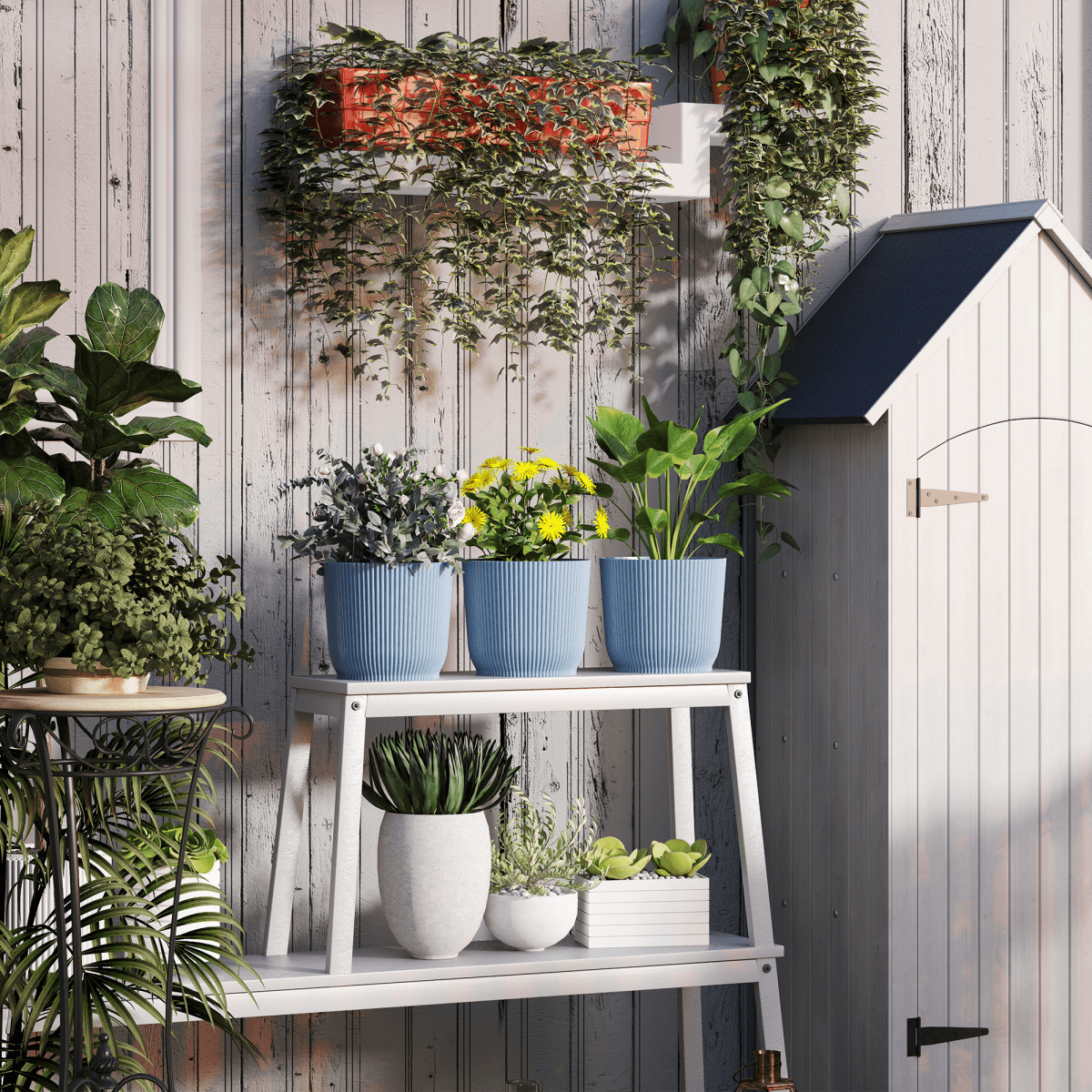 Outsunny Set of 3 Round Plant Pots Outdoor 22cm for Garden Decoration, Blue - plants - express.com
